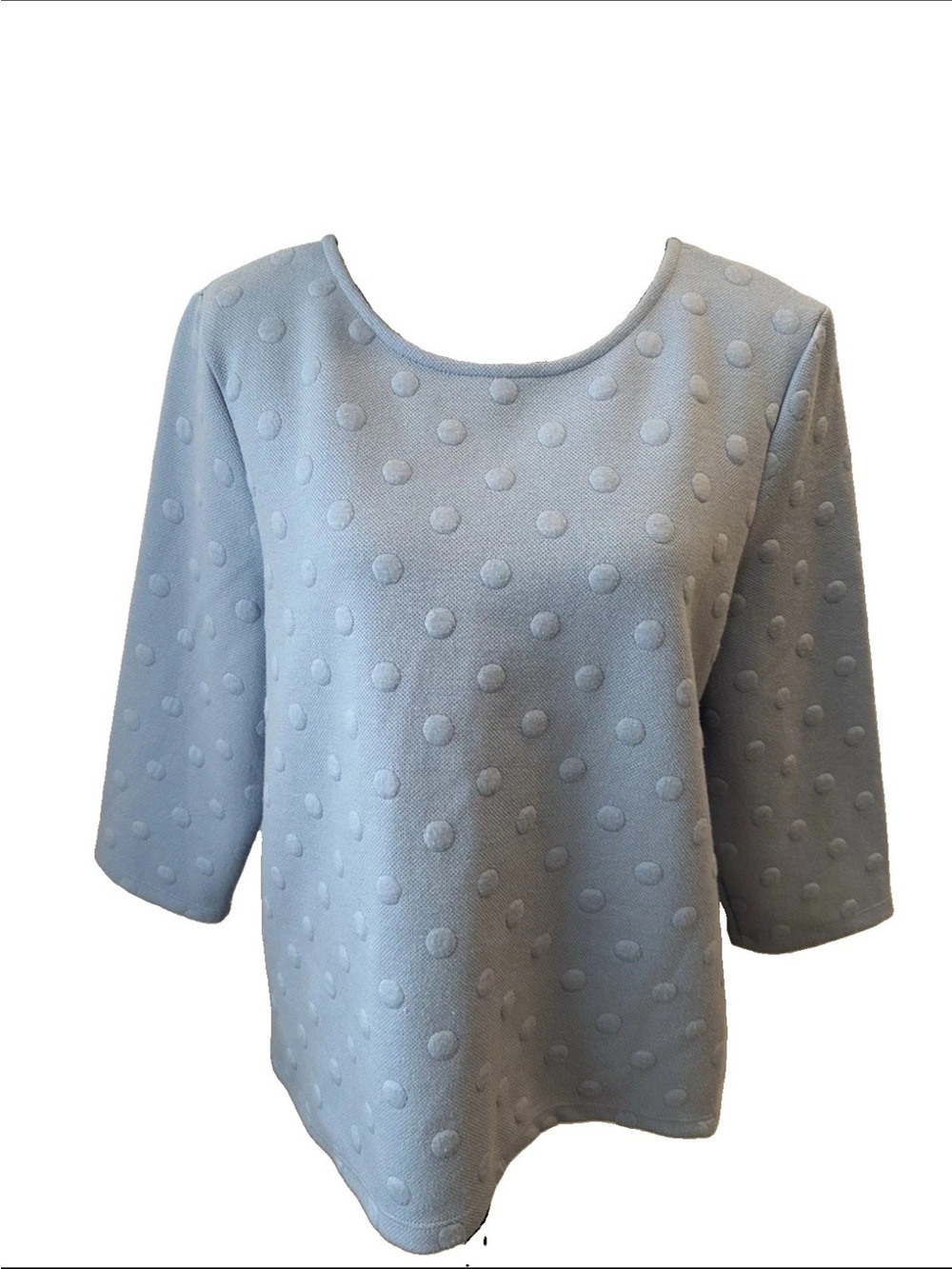 W5 Top Polka Dot Embossed Knit 3/4 Sleeve Stretch Baby Blue Sz XL